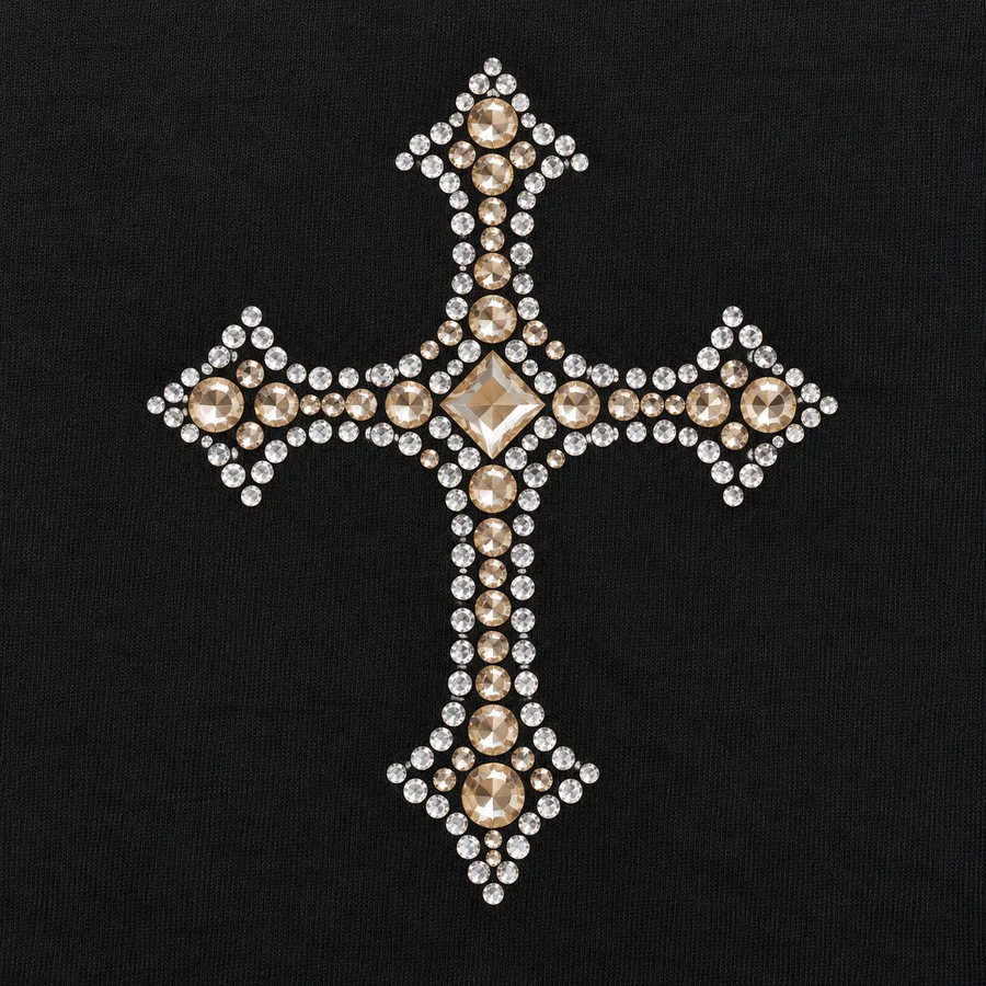 Original crystal motif on black fabric — AI concept